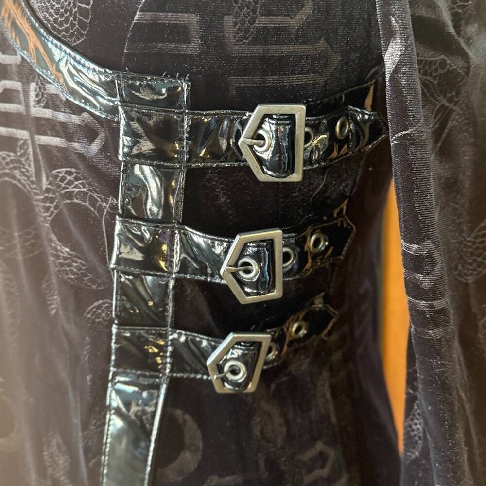 Killstar Goth Punk Witchcore Wiccan Black Snake Velvet Vinyl Trim Dress M - Picture 6 of 11